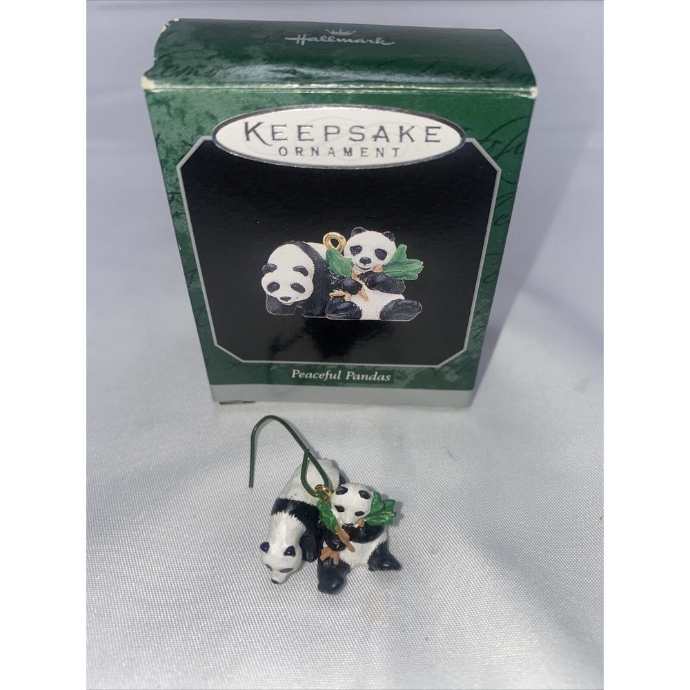 𝅺HALLMARK - Peaceful Pandas - Noah's Ark - Miniature - Keepsake Ornament